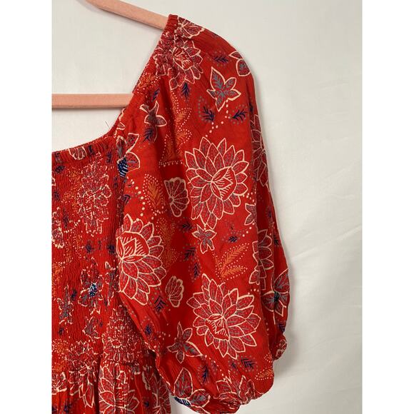 Angie Rayon Smocked Res MIDI Dress Balloon Sleeve Pocketed Floral Summer Size M - Picture 4 of 8